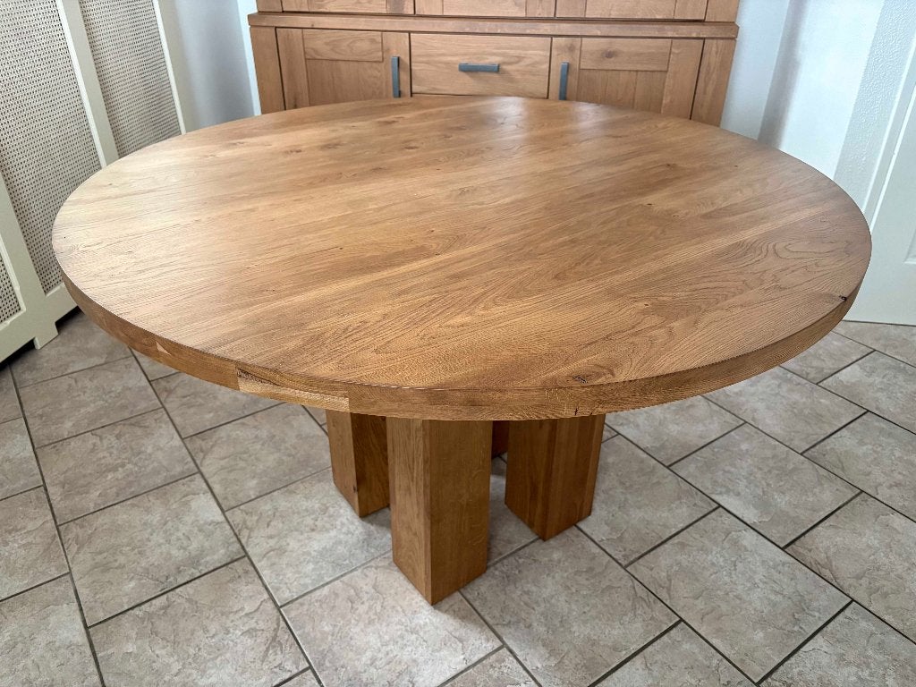 Ronde eetkamertafel 130 cm, Ophalen, Zo goed als nieuw, Tijdloos, Vier personen