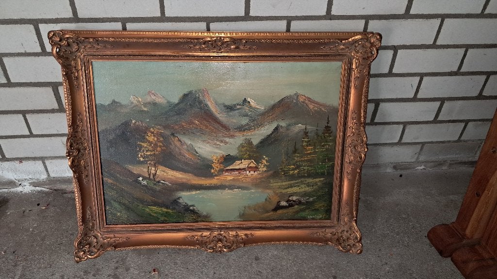 olieverfschilderij, Alpenlandschap in baroklijst, Ophalen, Ingelijst, Olieverf, Landschap