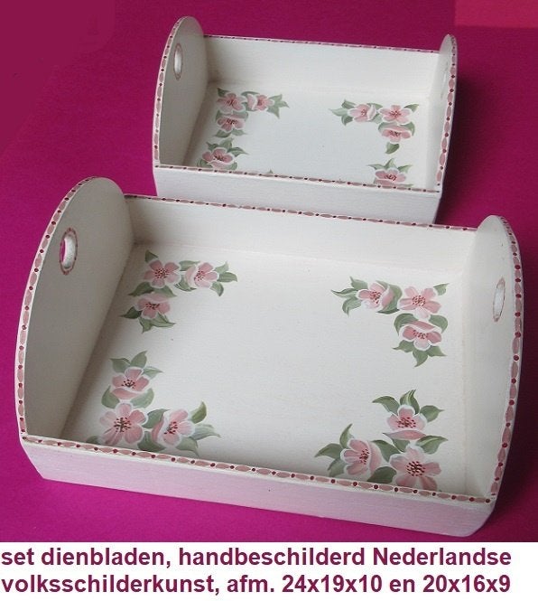 set dienbladen, beschilderd Nederlandse volksschilderkunst, Ophalen of Verzenden