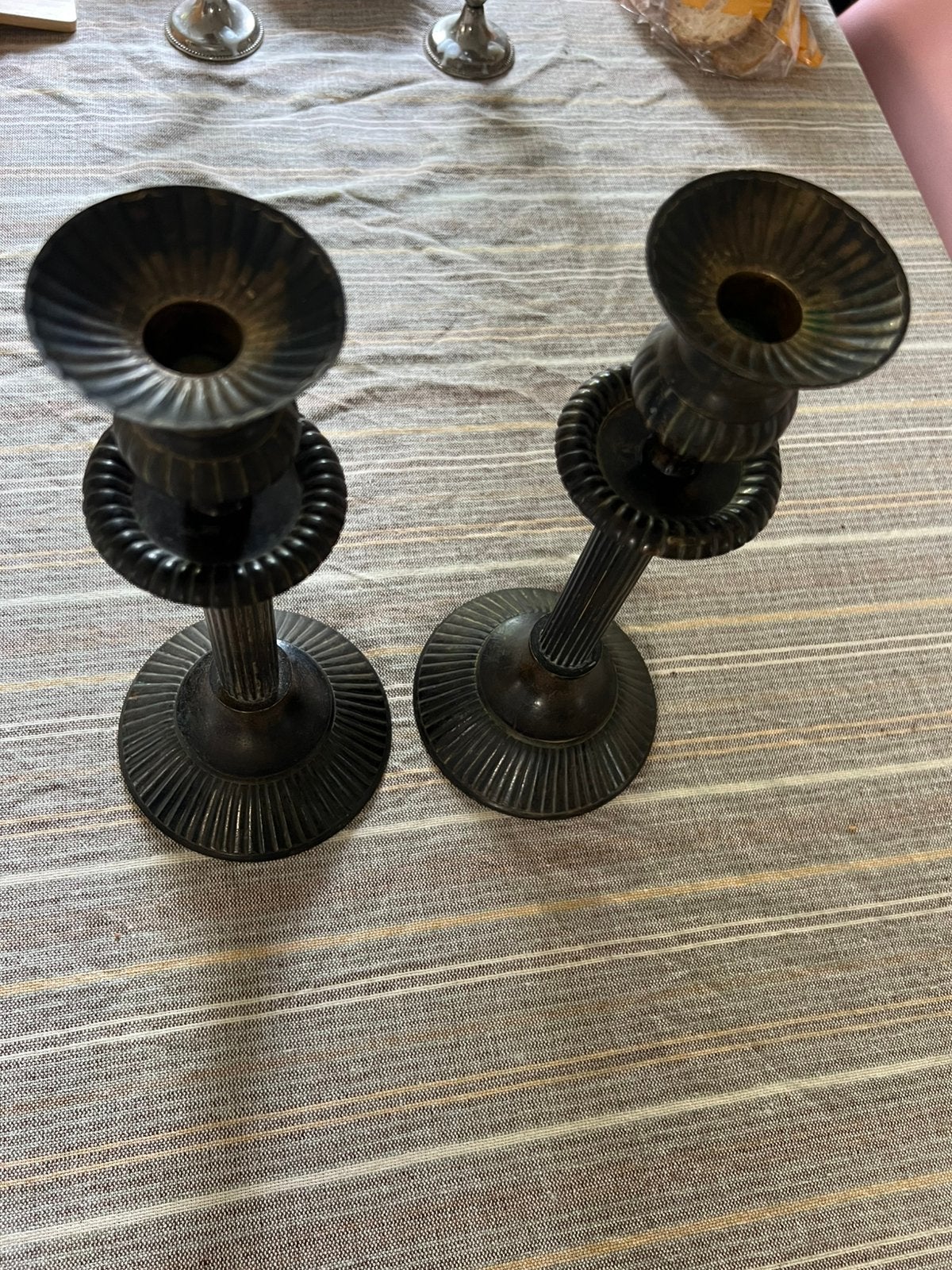 Stel grote vintage messing kandelaars, Antiek en Kunst, Ophalen, Koper of Brons