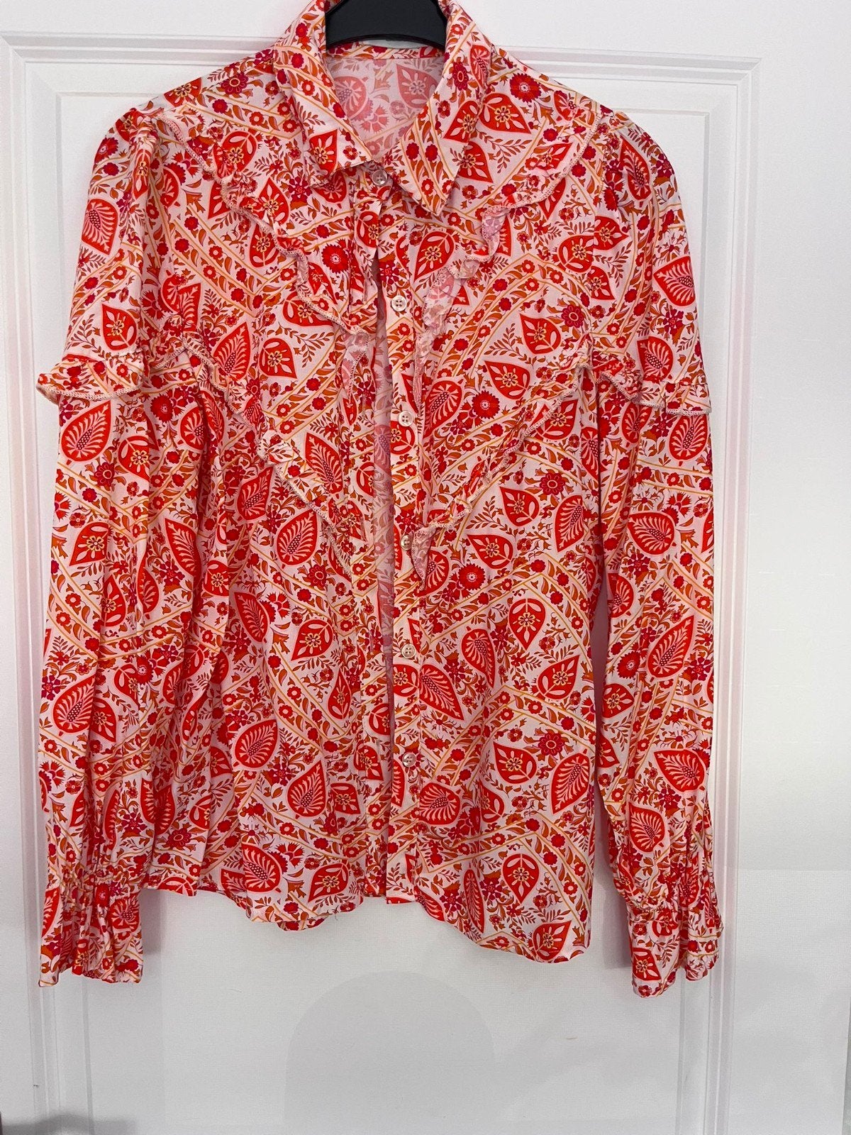 Azzurro blouse maat S/M oranje/rood, Kleding | Dames, Blouses en Tunieken, Maat 38/40 (M), Azzurro, Ophalen of Verzenden, Zo goed als nieuw
