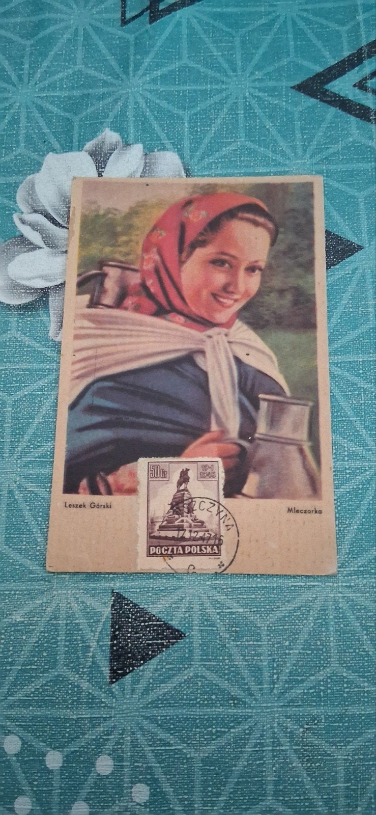 Vintage Poolse Ansichtkaart - Melkmeisje (1948), Verzamelen, Ophalen of Verzenden