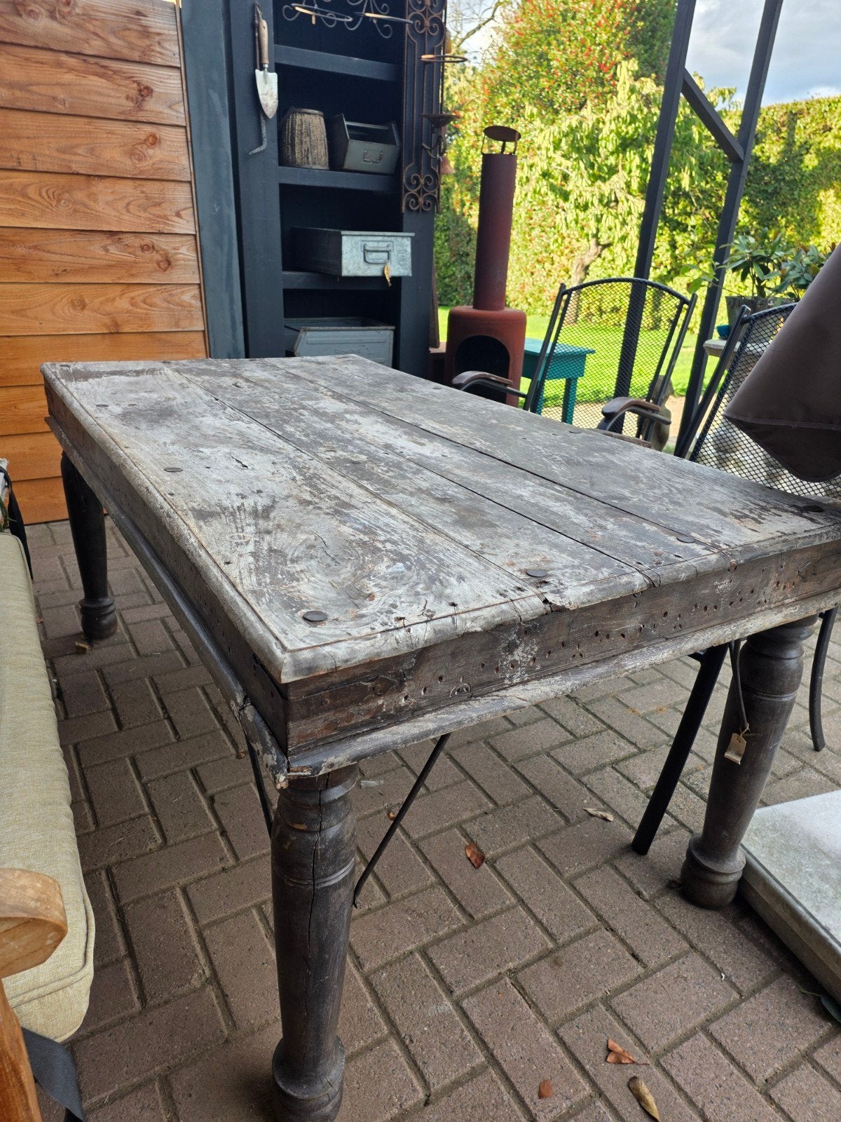 landelijke stoere oud houten koloniale eettafel, Ophalen of Verzenden, Rechthoekig