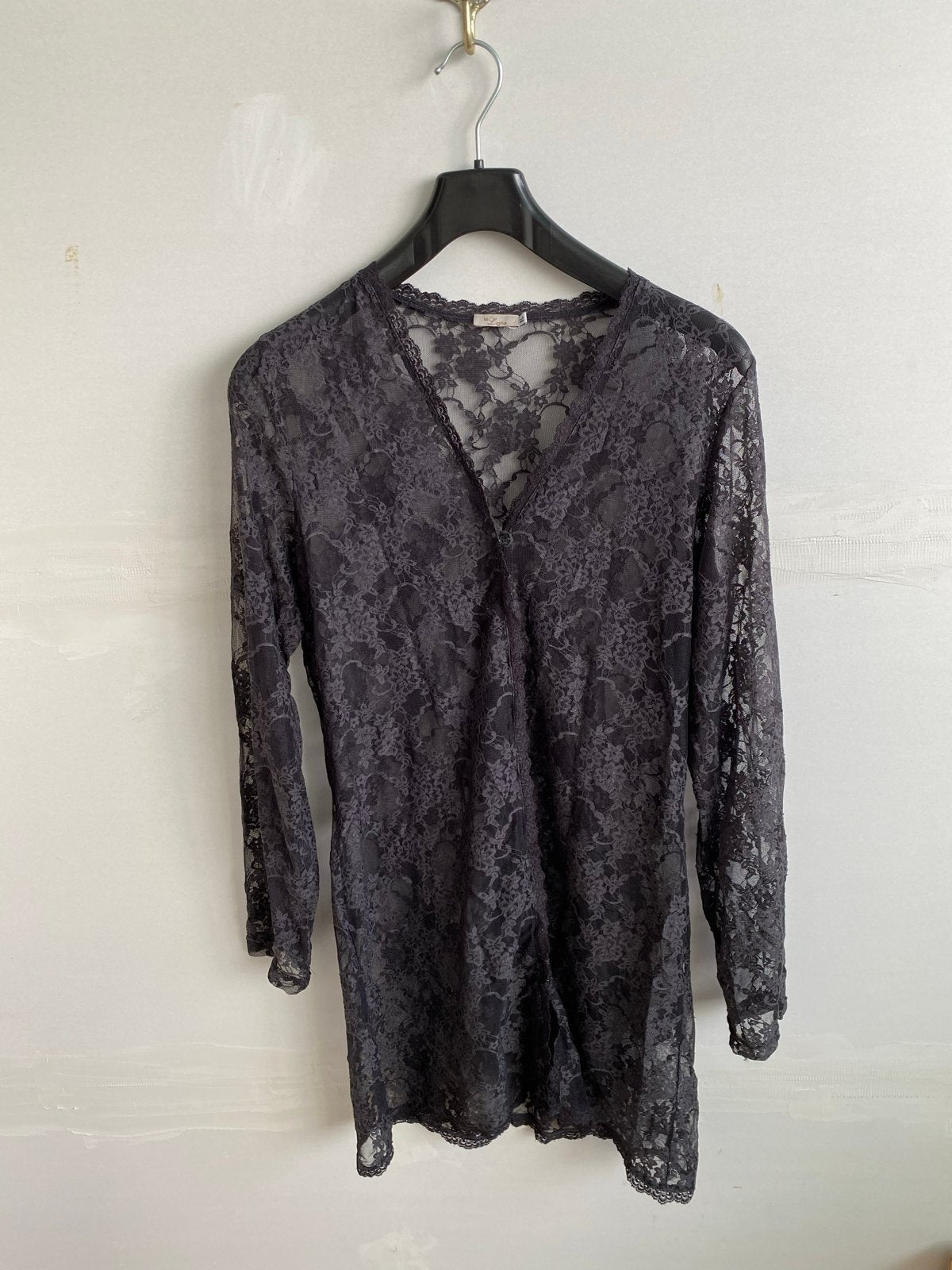 Grijze kanten vest met lange mouwen - La Ligna, Kleding | Dames, Tops, Maat 42/44 (L), Ophalen of Verzenden, Zo goed als nieuw