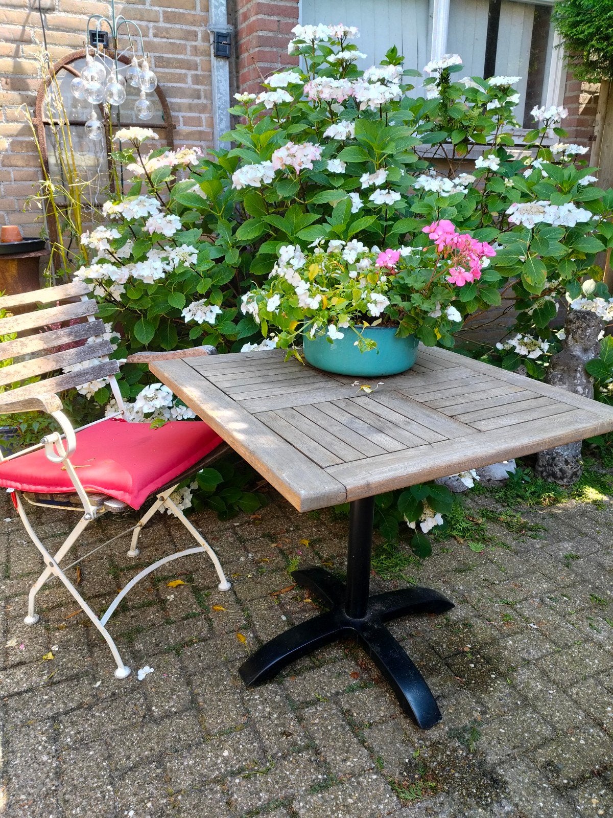 Teakhout bistro tafel, Ophalen, Gebruikt, Rechthoekig, Teakhout