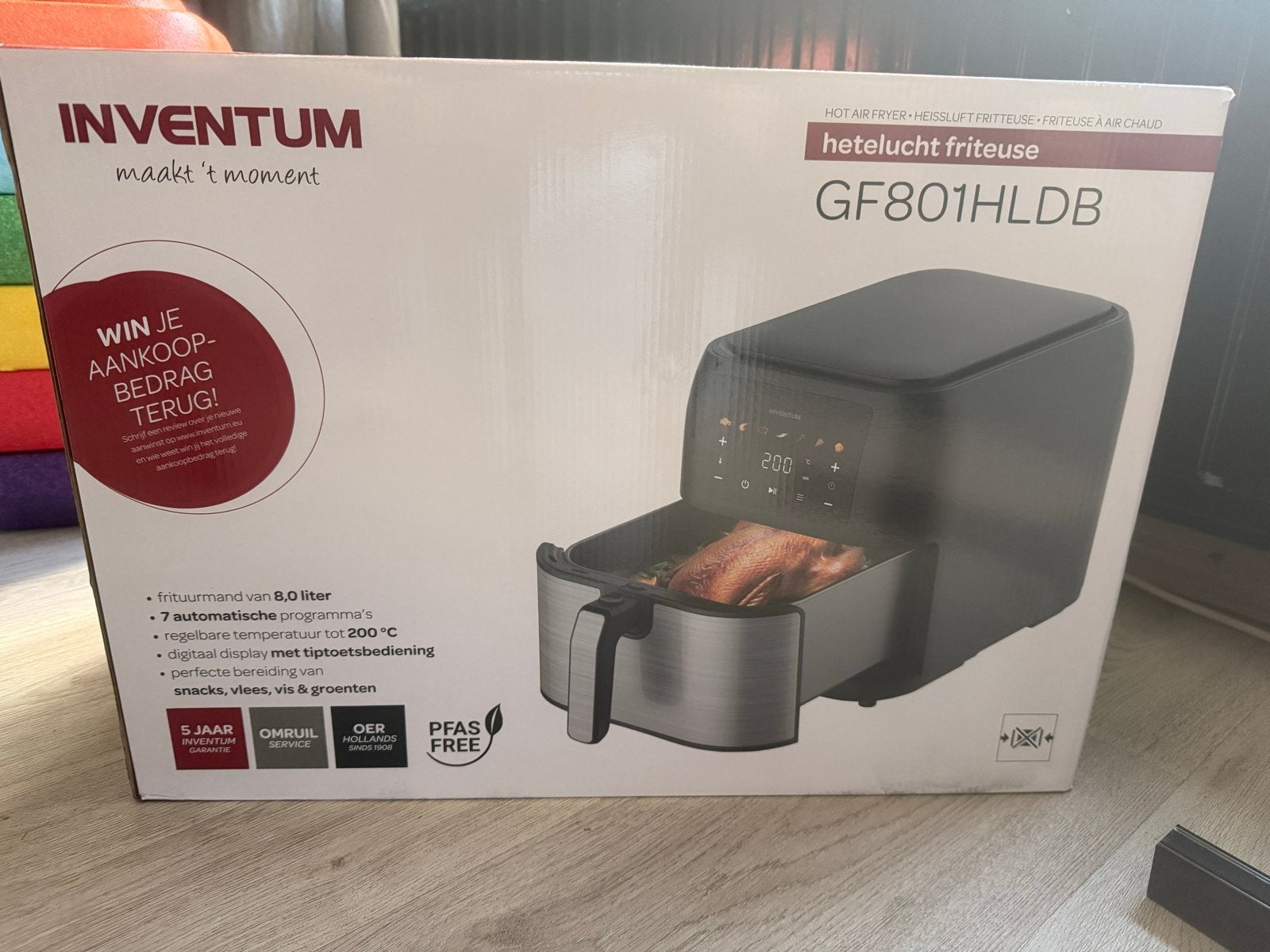 Inventum GF801HLDB Hetelucht Friteuse 8L - Nieuw in doos, Witgoed en Apparatuur, Frituurpannen, 4 liter of meer, Ophalen, Nieuw