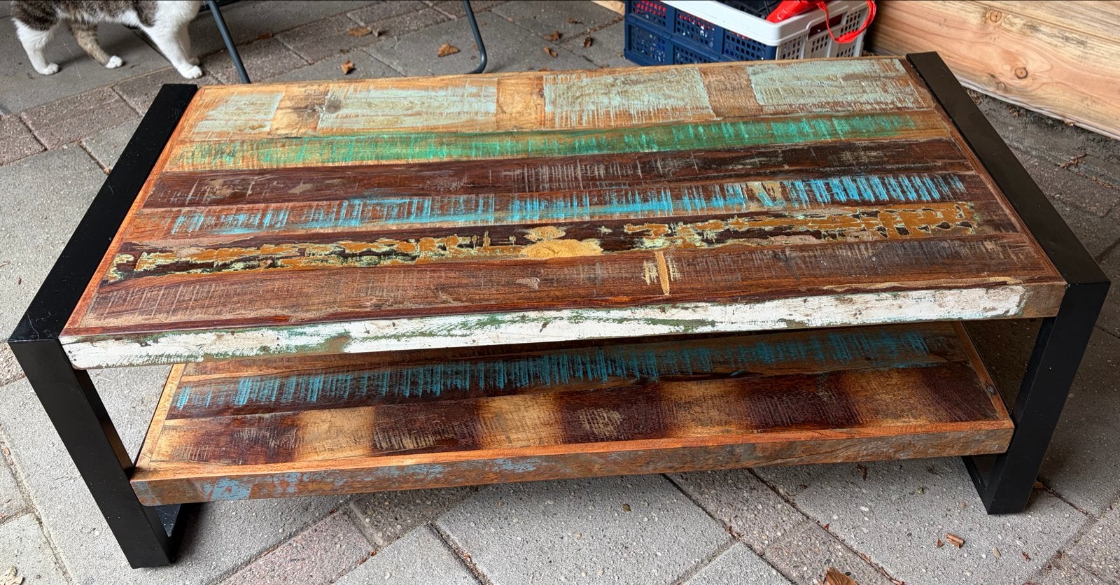 Mooie salontafel van gerecycled hout in meerdere kleuren, Huis en Inrichting, Tafels | Salontafels, Gebruikt, 50 tot 100 cm, 100 tot 150 cm