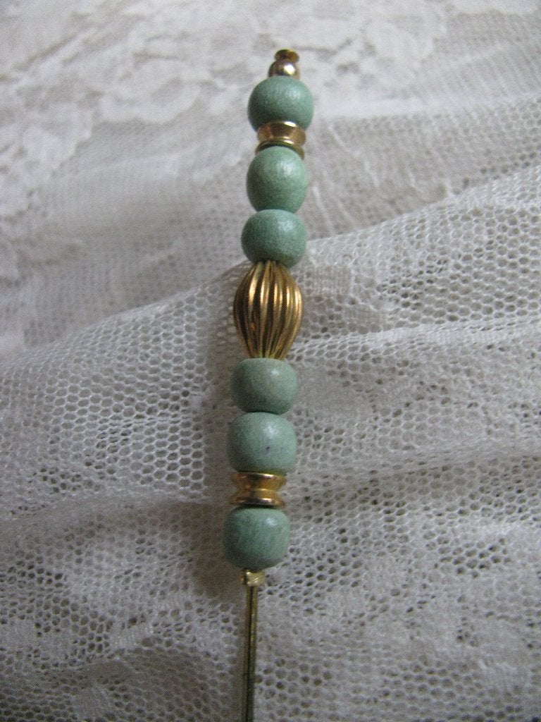 Vintage Hoedenspeld met Aqua & Goud Kleurige Kralen 12.5 cm, Antiek en Kunst, Curiosa en Brocante, Verzenden