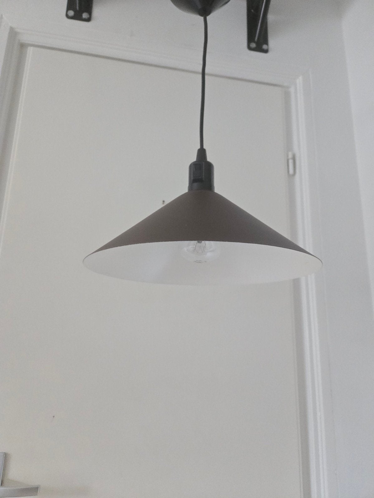 Vintage Jaren '70 Kegelvormige Metalen Lamp - Mat Bruin, Ophalen of Verzenden, Gebruikt