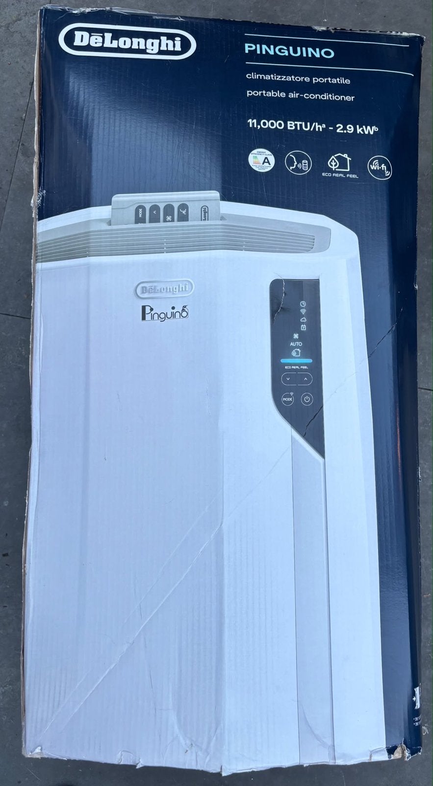 DeLonghi Pinguino Mobiele Airco 11.000 BTU/u - 2.9 kW, Ophalen, 3 snelheden of meer, Zo goed als nieuw, Koelen en Ontvochtigen