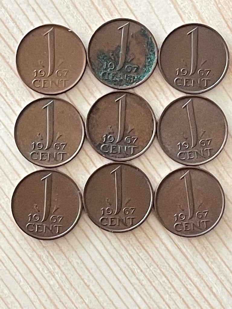Nederland 1 Cent van 1967 - 9 stuks koningin Juliana, Ophalen of Verzenden, Koningin Juliana, 1 cent, Losse munt