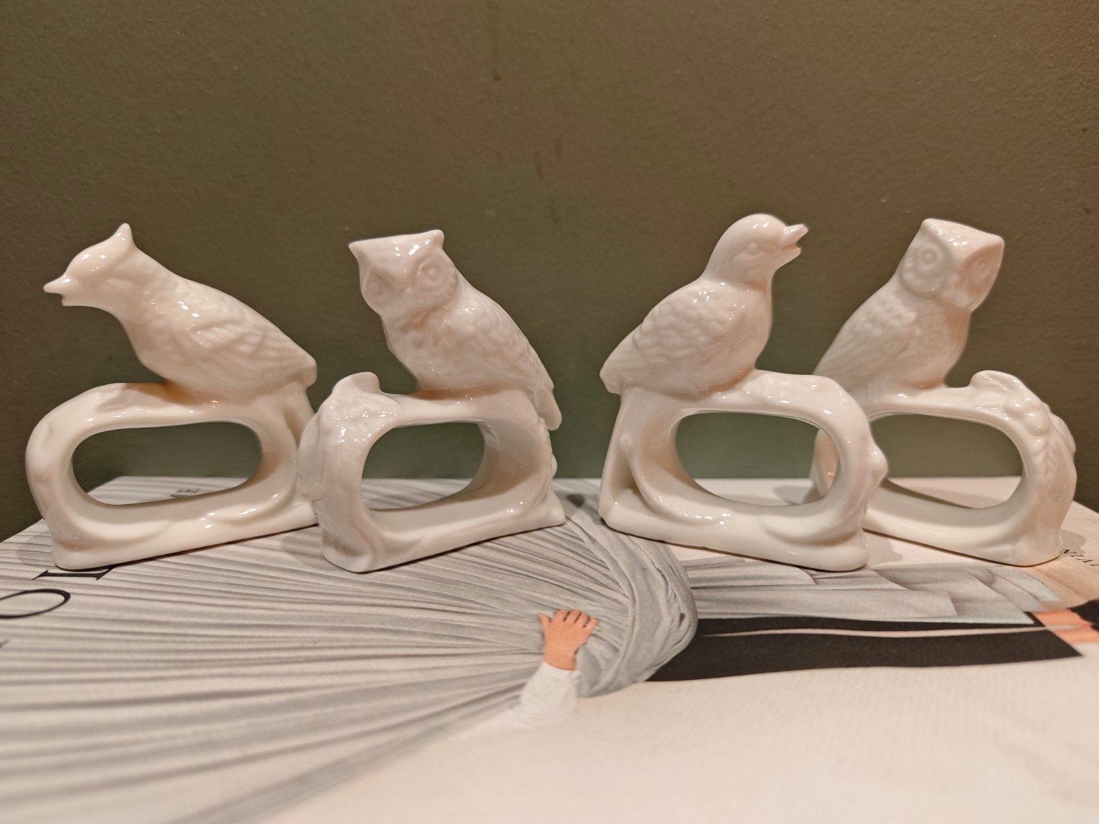Vintage porseleinen servetringen met vogels - set van 4, Ophalen of Verzenden