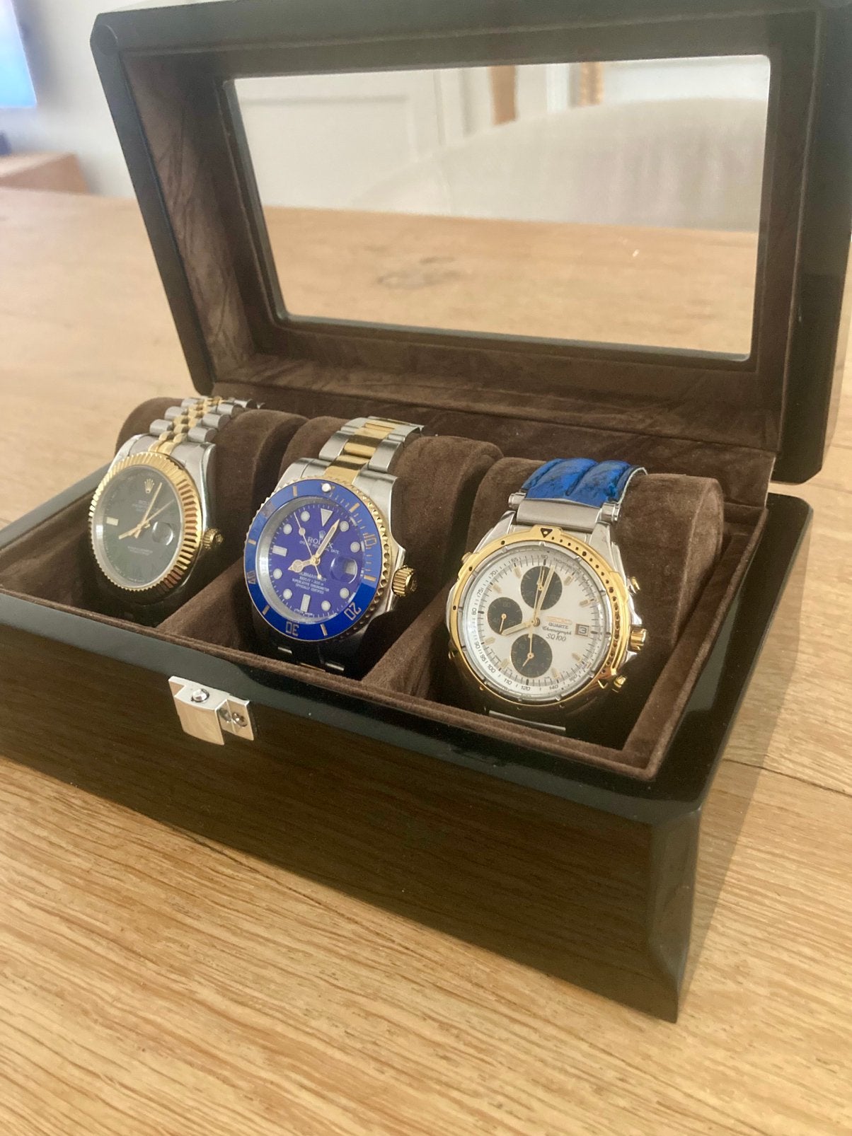 Horloge Opbergbox met diverse Horloges, Sieraden, Tassen en Uiterlijk, Horloges | Heren, Leer, Polshorloge, Ophalen of Verzenden
