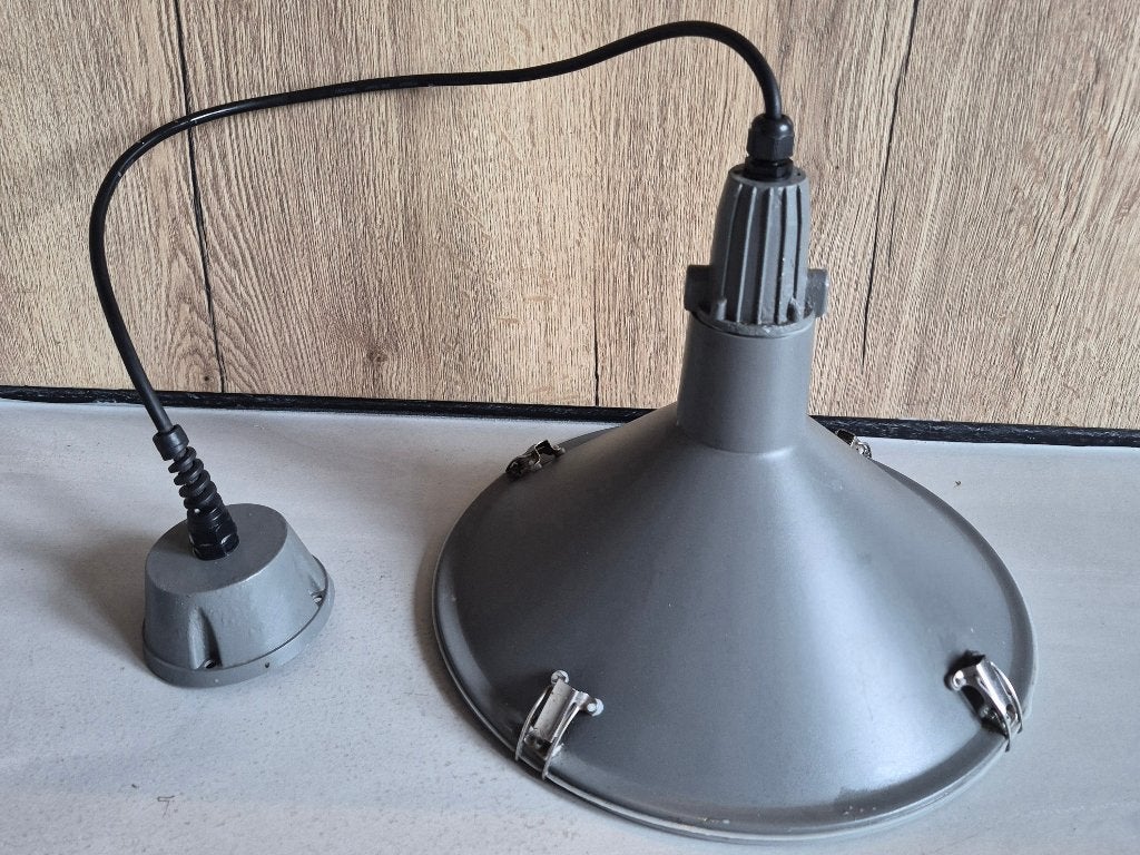QAZQA industriële hanglamp Vida – grijs – IP44, Ophalen, Gebruikt, Netvoeding, Hanglamp