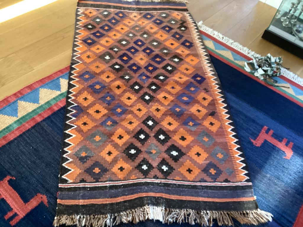Wollen kelim, Gebruikt, Bruin, 150 tot 200 cm, 200 cm of meer