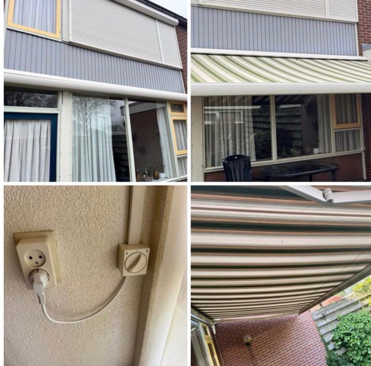 Knikarm zonnescherm electrisch  5 m breed, Tuin en Terras, Ophalen, 450 cm of meer, Elektrisch, Zo goed als nieuw