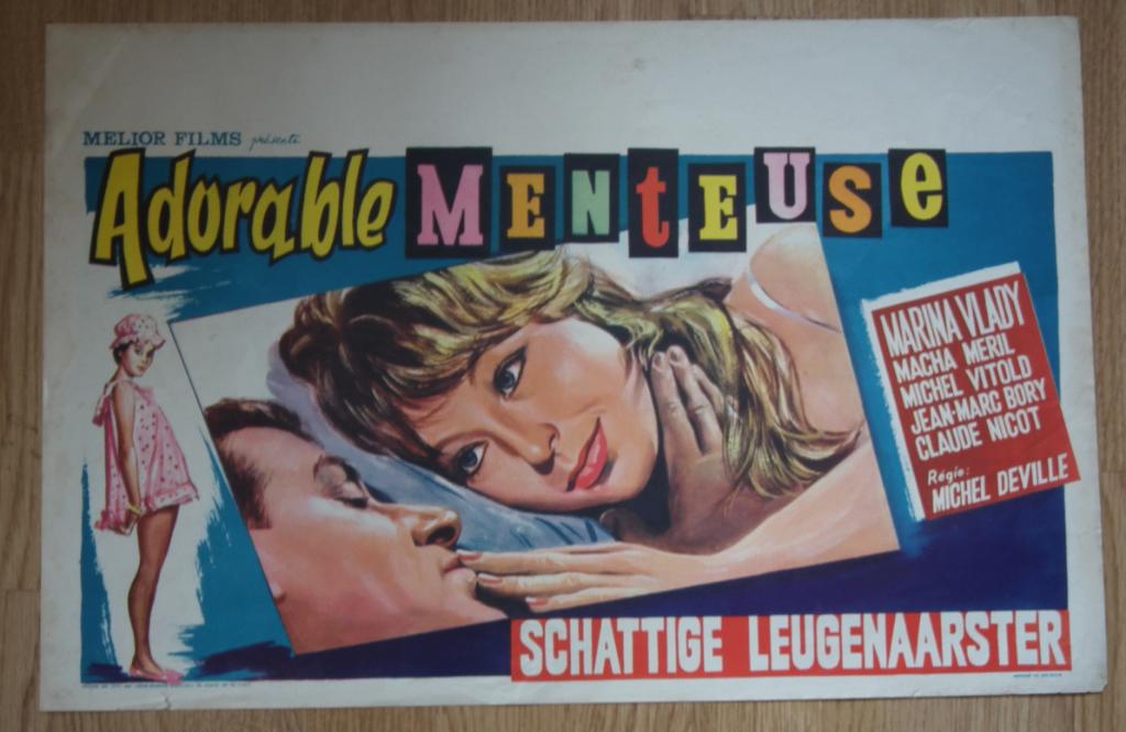 Vintage Film Poster Affiche ADORABLE MENTEUSE (1962), Gebruikt, Rechthoekig Liggend, Ophalen of Verzenden, A1 t/m A3