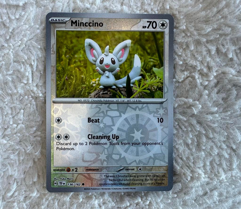 Minccino Pokémon Kaart 136/162 TEF EN - Zo goed als nieuw, Ophalen of Verzenden, Zo goed als nieuw, Losse kaart