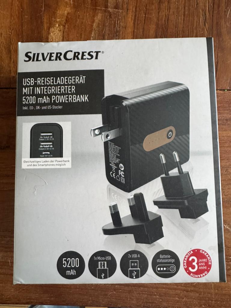 SilverCrest USB Reisoplader met 5200 mAh Powerbank, Telecommunicatie, Ophalen of Verzenden, Nieuw
