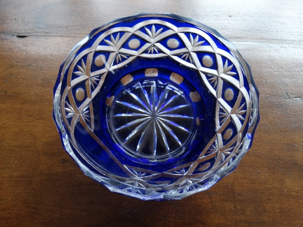 Blauw kristallen schaal, suikerschaaltje, Antiek en Kunst, Ophalen of Verzenden