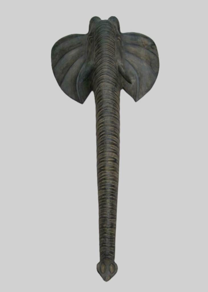 Prachtig in hout gesculpteerde olifantenkop., Ophalen, Houtsnijwerk, Hout, Bruin
