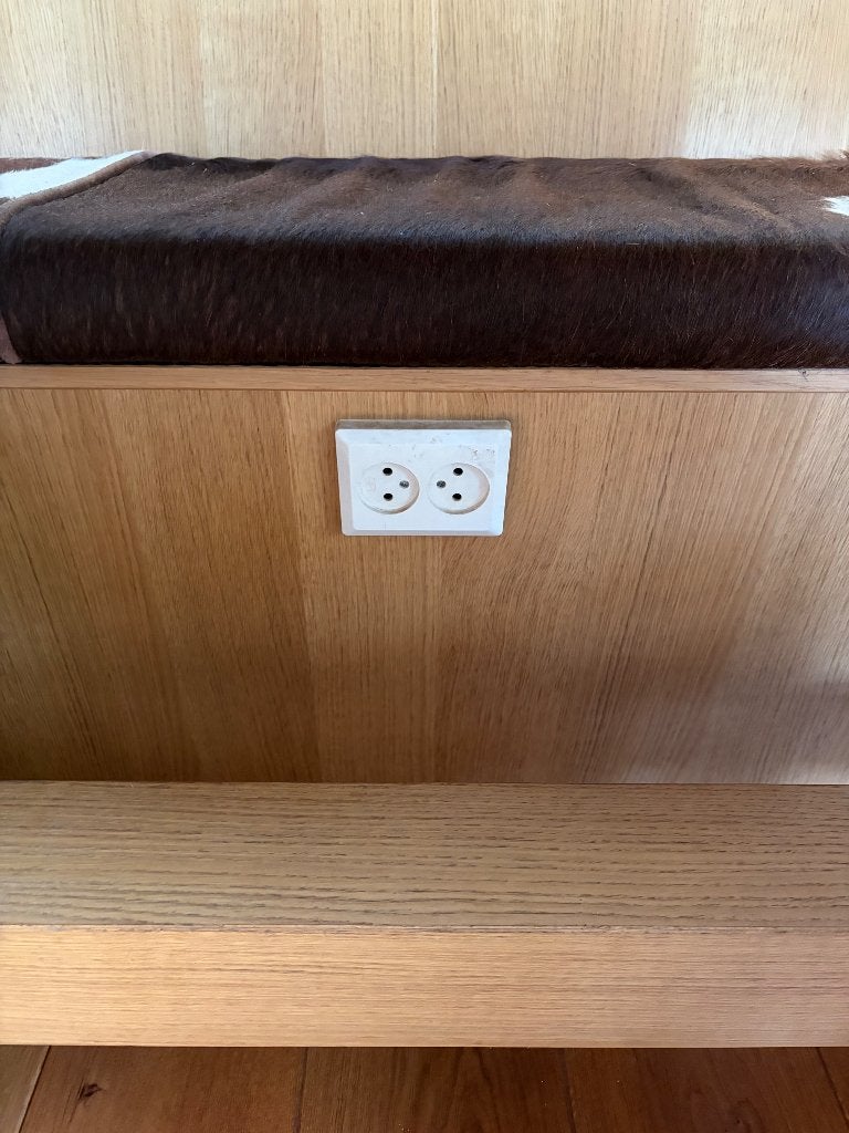 Eiken tafel + bank + 3 krukjes, Ophalen, Gebruikt, 75 cm of meer, 60 cm of meer