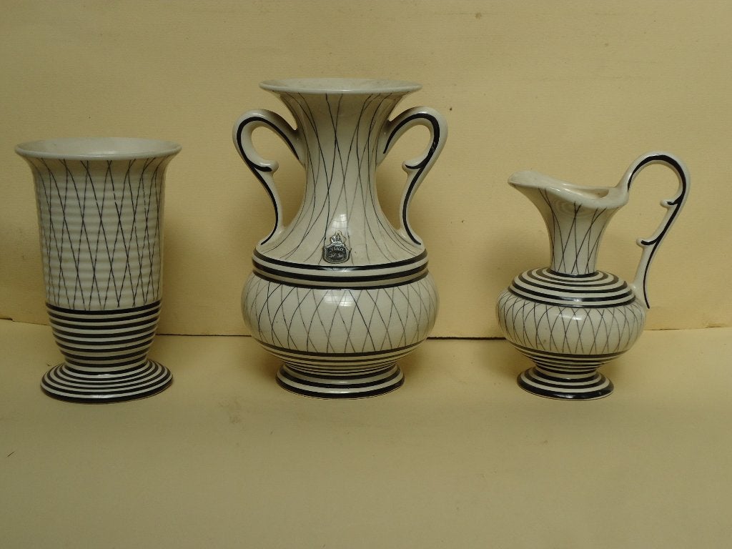 Vintage 1950/'60 3x vaas TIKO Gouda plateel decor 'Marijke', Antiek en Kunst, Ophalen of Verzenden