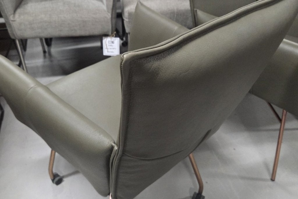 3 luxe eetkamerstoel Sanne Jess Design leer olijfgroen koper, Ophalen, Overige kleuren, Drie, Zo goed als nieuw