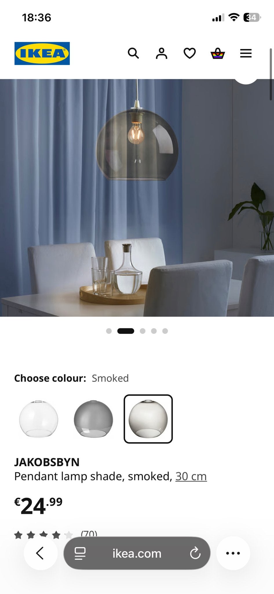 IKEA JAKOBSBYN Lampenkap inc lamp, Huis en Inrichting, Rond, Zo goed als nieuw, Glas, Grijs