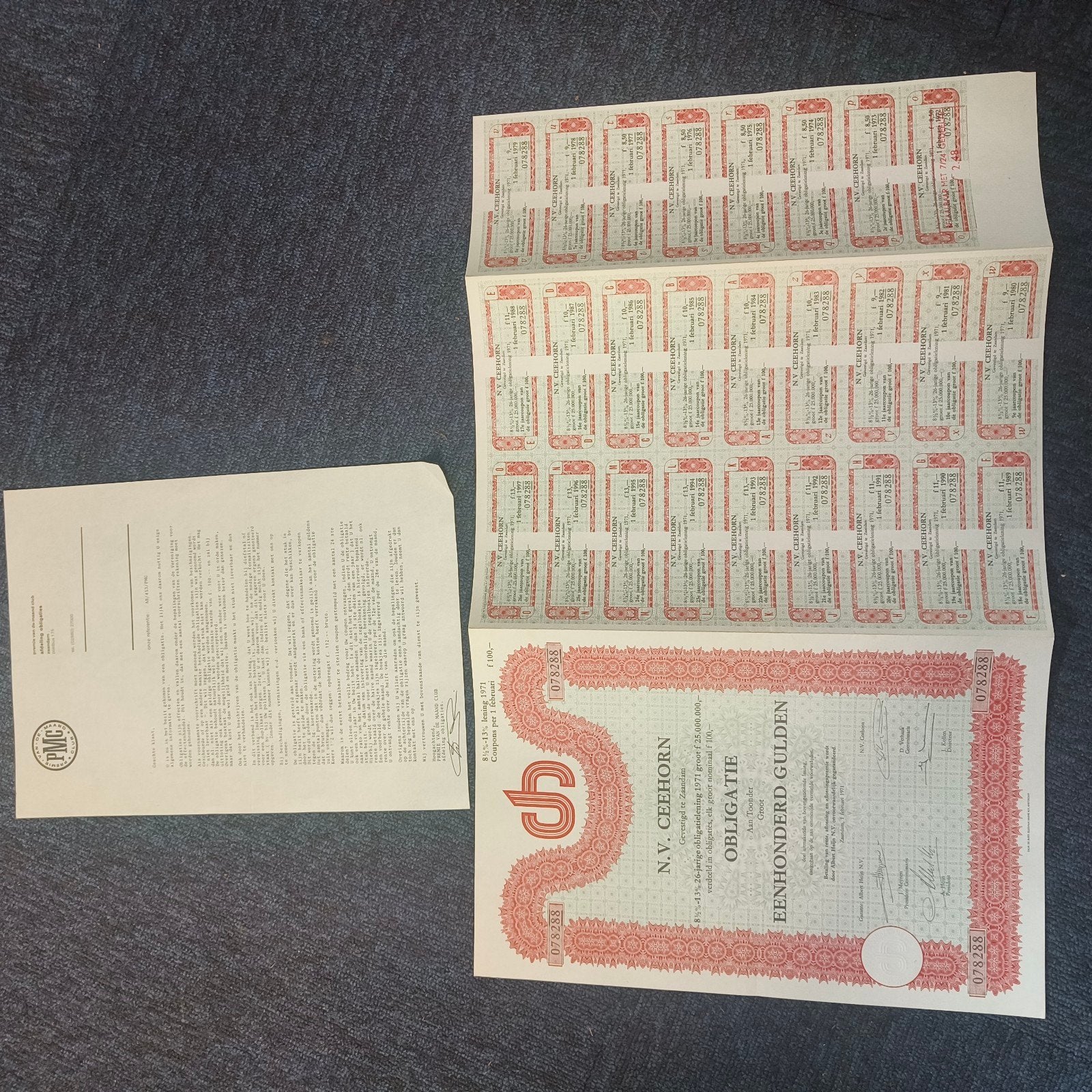 N.V. Ceehorn Obligatie Een Honderd Gulden 1971, Ophalen