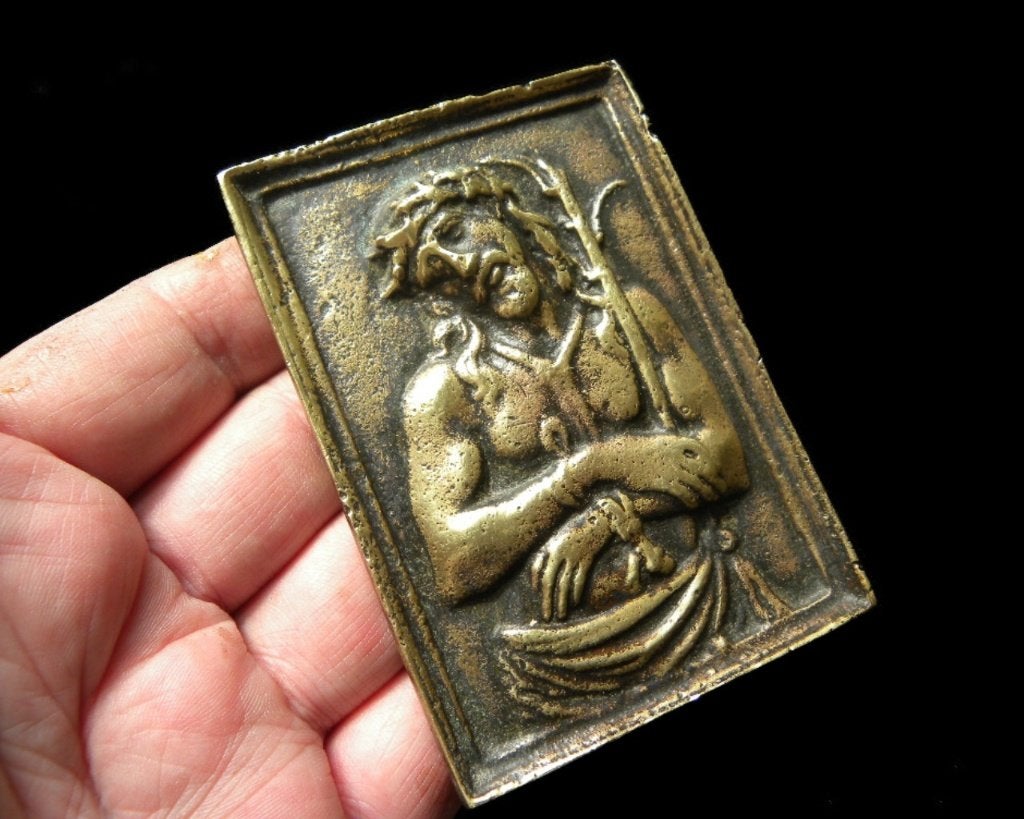 Antieke Franse Katholieke kerk bronzen Icoon Plaquette, Ophalen of Verzenden