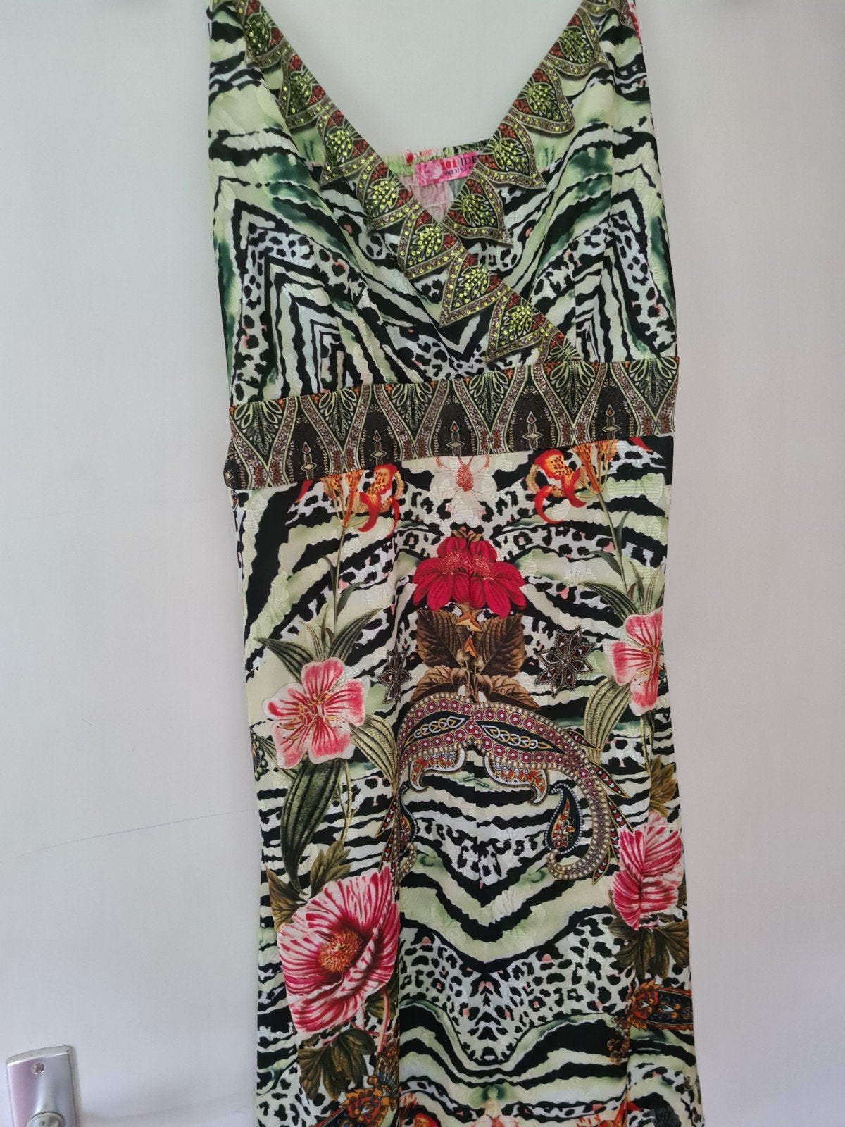 Zomerse boho jurkje met dierenprint en bloemen, Ophalen of Verzenden, Zo goed als nieuw, Maat 38/40 (M), Onder de knie