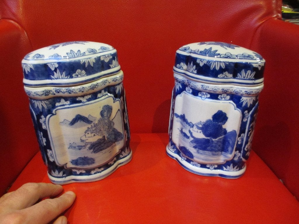 2 oude chinees porceleinen theebussen theebus met deksel, Ophalen of Verzenden