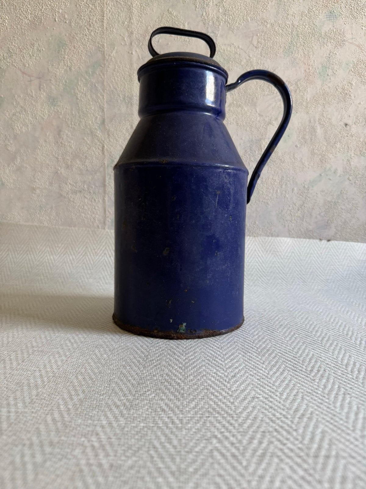Vintage blauwe geëmailleerde melkkan, Ophalen of Verzenden