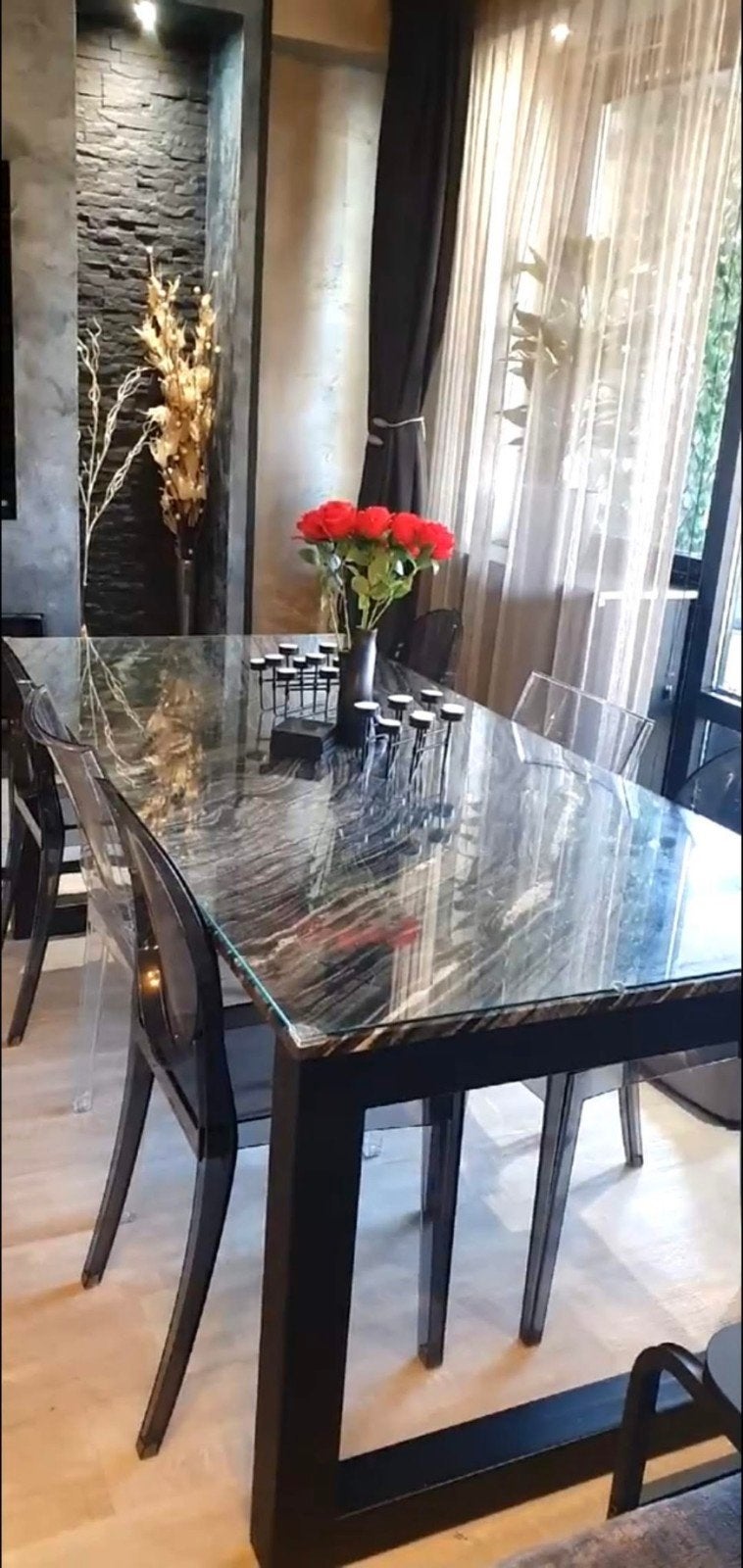eettafel en salontafel van marmersteen., Ophalen, Zo goed als nieuw, Rechthoekig, 50 tot 100 cm