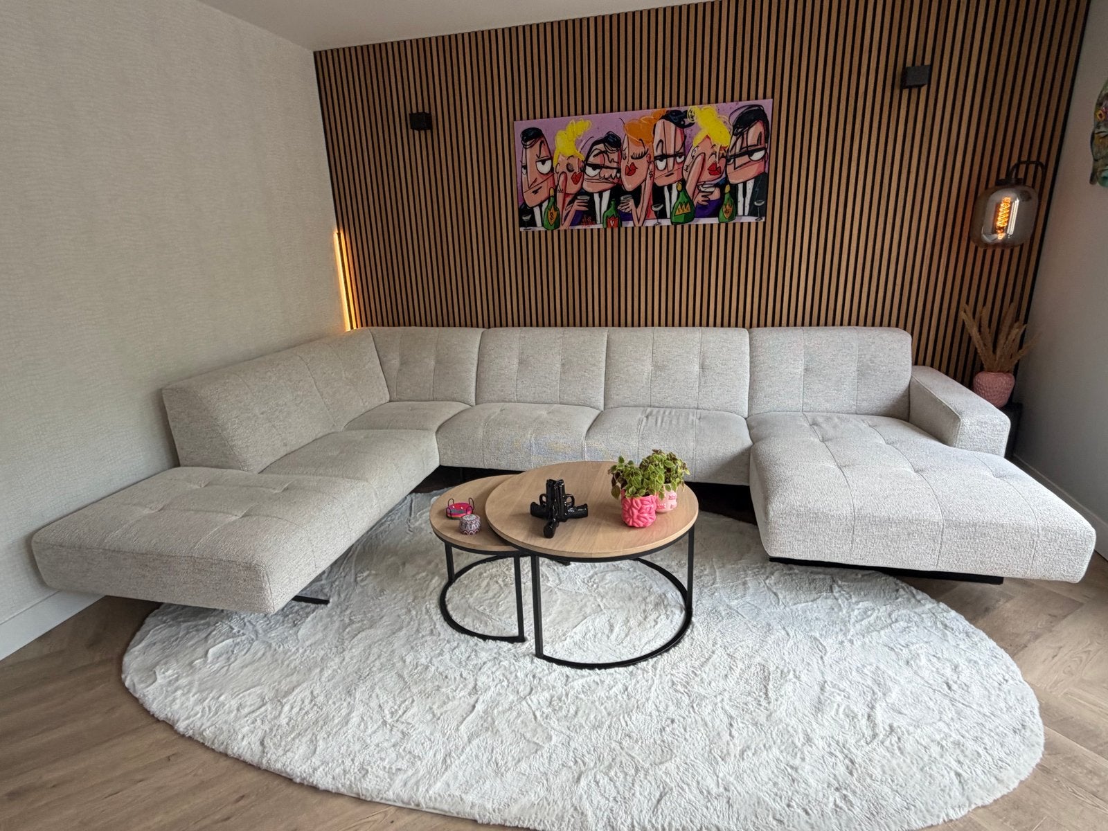 Montel U-bank Beige Gemêleerd - Zo goed als nieuw, Huis en Inrichting, Banken | Bankstellen, Ophalen, 100 tot 125 cm, Hoekbank