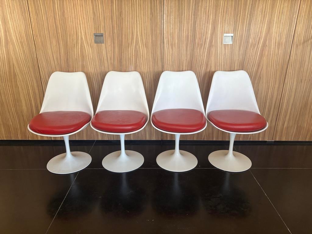 4 Knoll Tulip Stoelen Eero Saarinen - 2 draaibaar, Ophalen, Wit