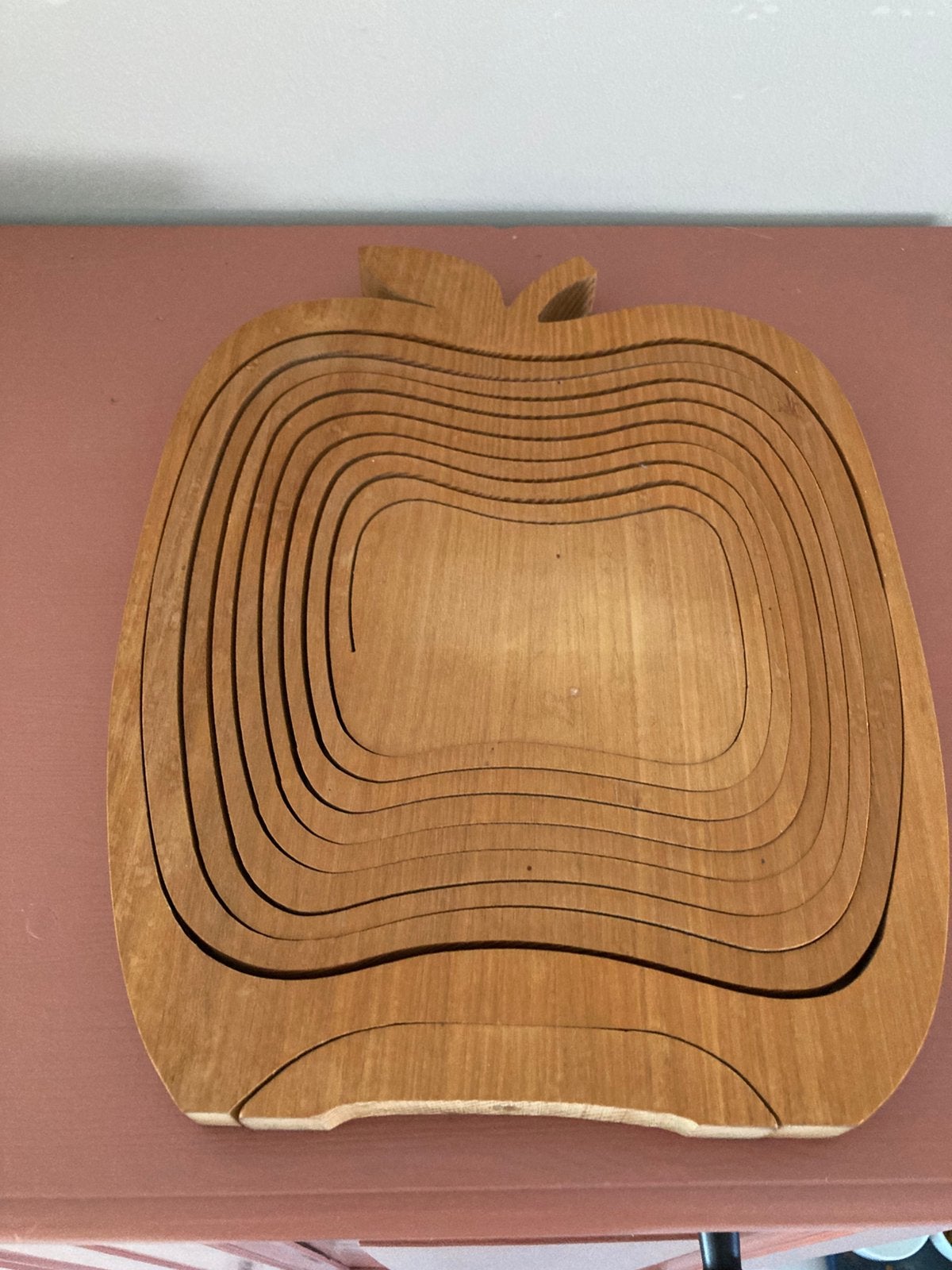 Vintage WoodSit Appel vorm houten opvouwbare  Fruit schaal, Ophalen of Verzenden, Rond, Hout