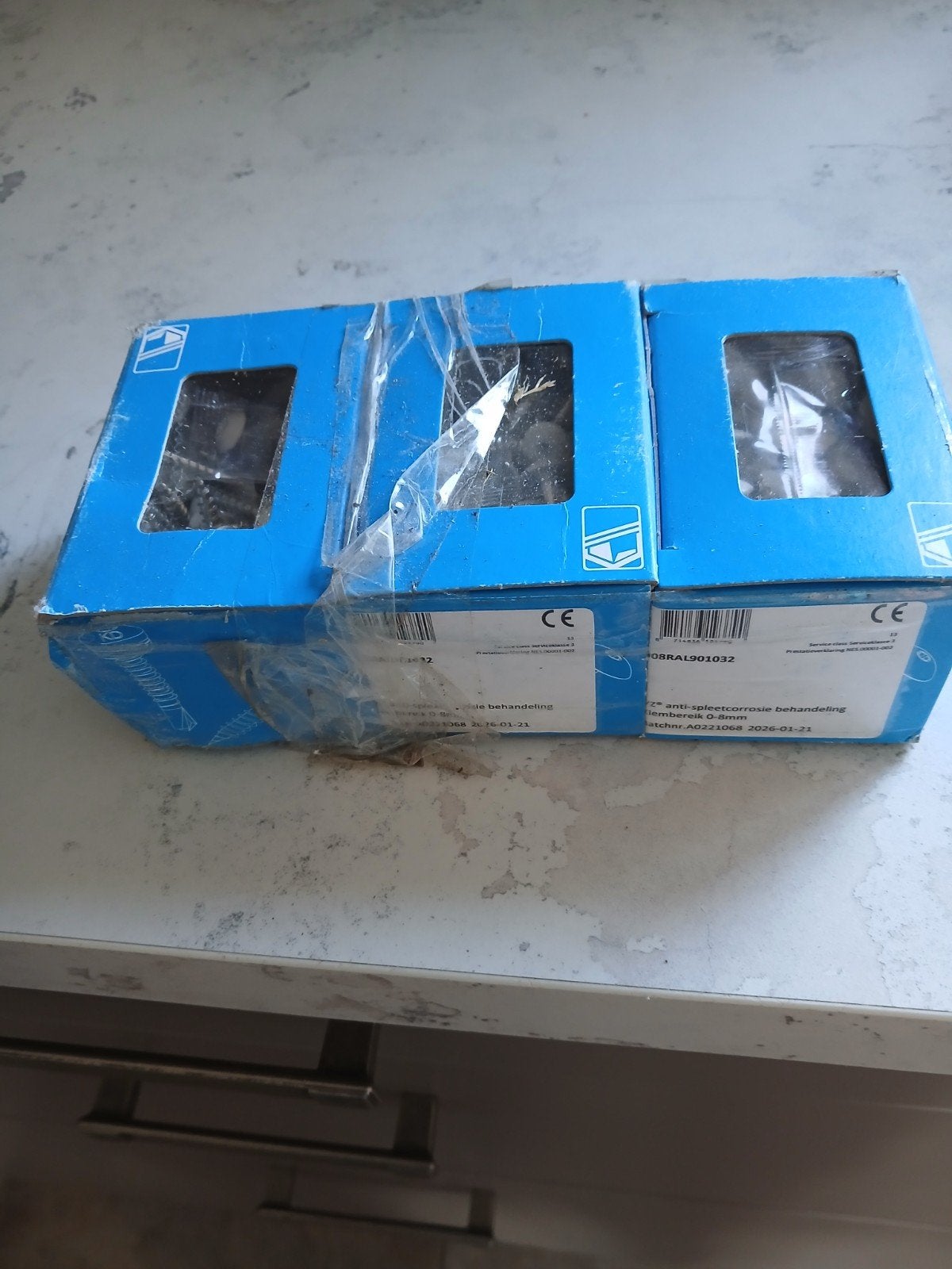 3 doosjes Trespa schroeven Ral901032, Ophalen, Zo goed als nieuw, Minder dan 50 mm, Schroeven