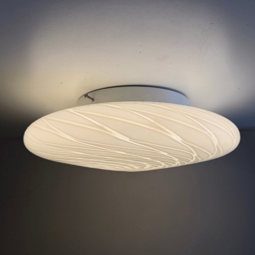Vintage XL plafonniere / wandlamp wit, geblazen swirl-glas, Ophalen, Gebruikt, Vintage, Onbekend