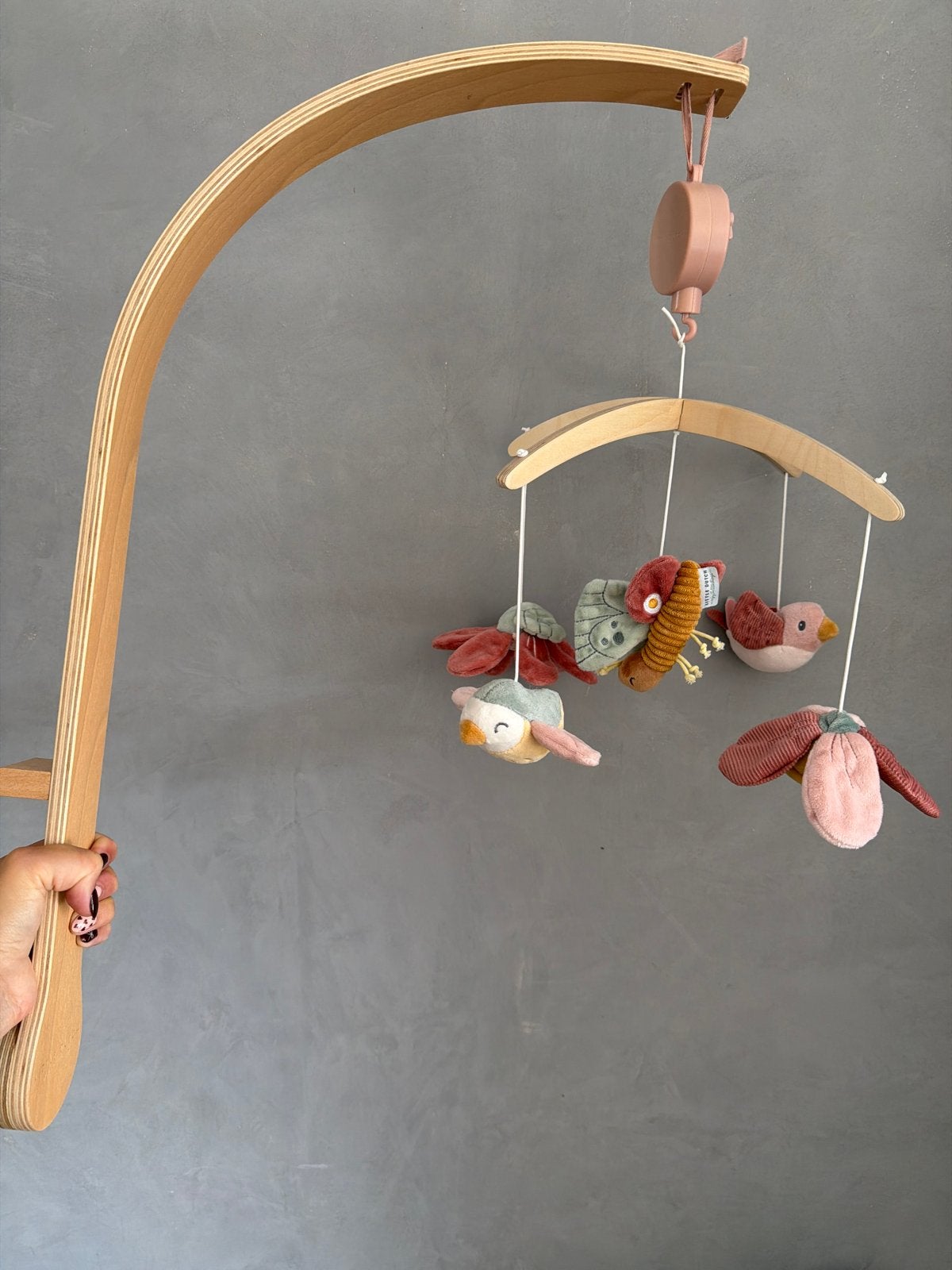 Muzikale Baby Mobiel met Houten Arm - Vogels & Bloemen, Kinderen en Baby's, Ophalen, Zo goed als nieuw, Mobiel, Met geluid