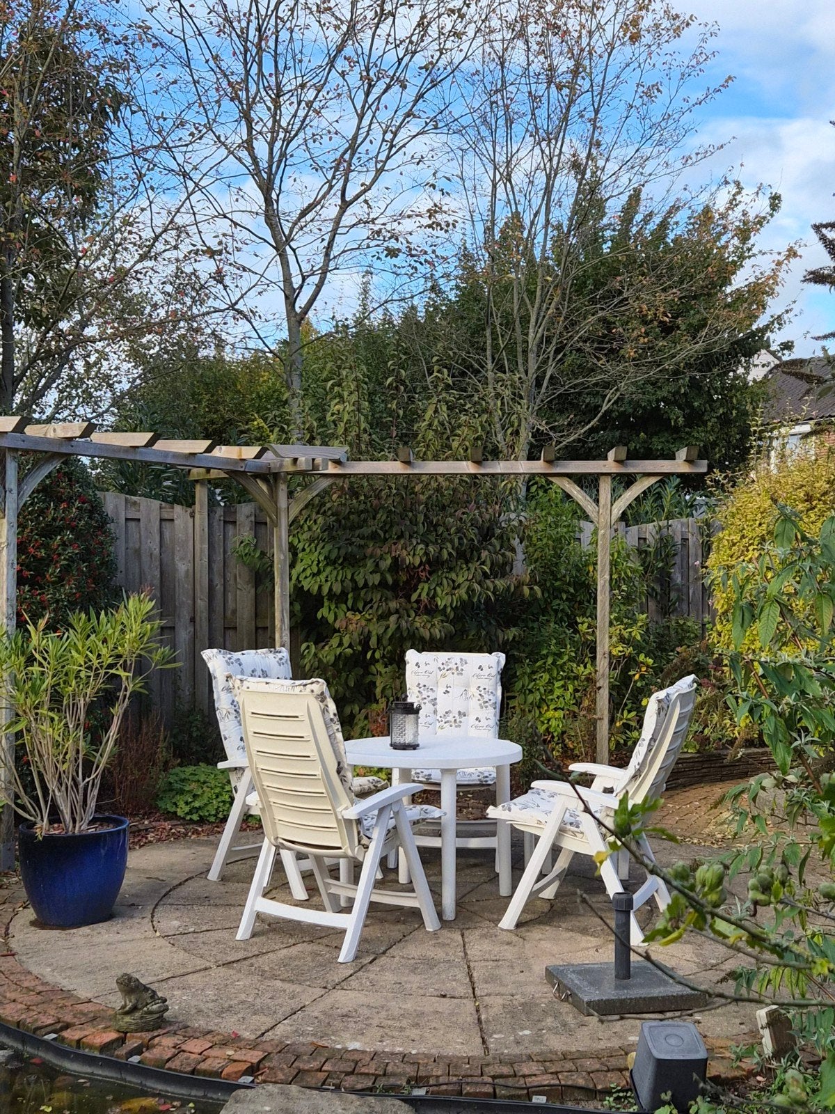 Hartman tuinset met 6 stoelen en 4 kussens, Ophalen, Kunststof, Gebruikt, 6 zitplaatsen