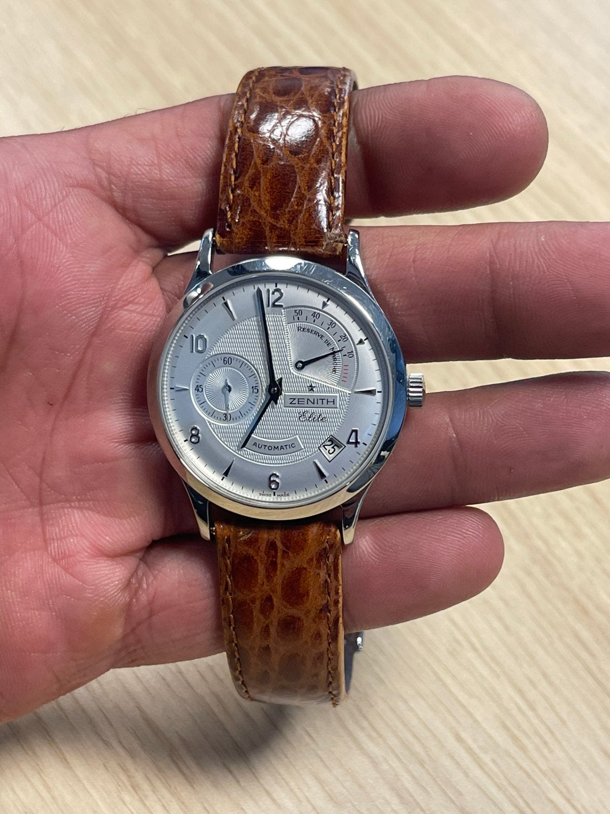 Zenith Class Elite Power Reserve 03.1125.685 | 37mm Automaat, Leer, Staal, Polshorloge, Zo goed als nieuw