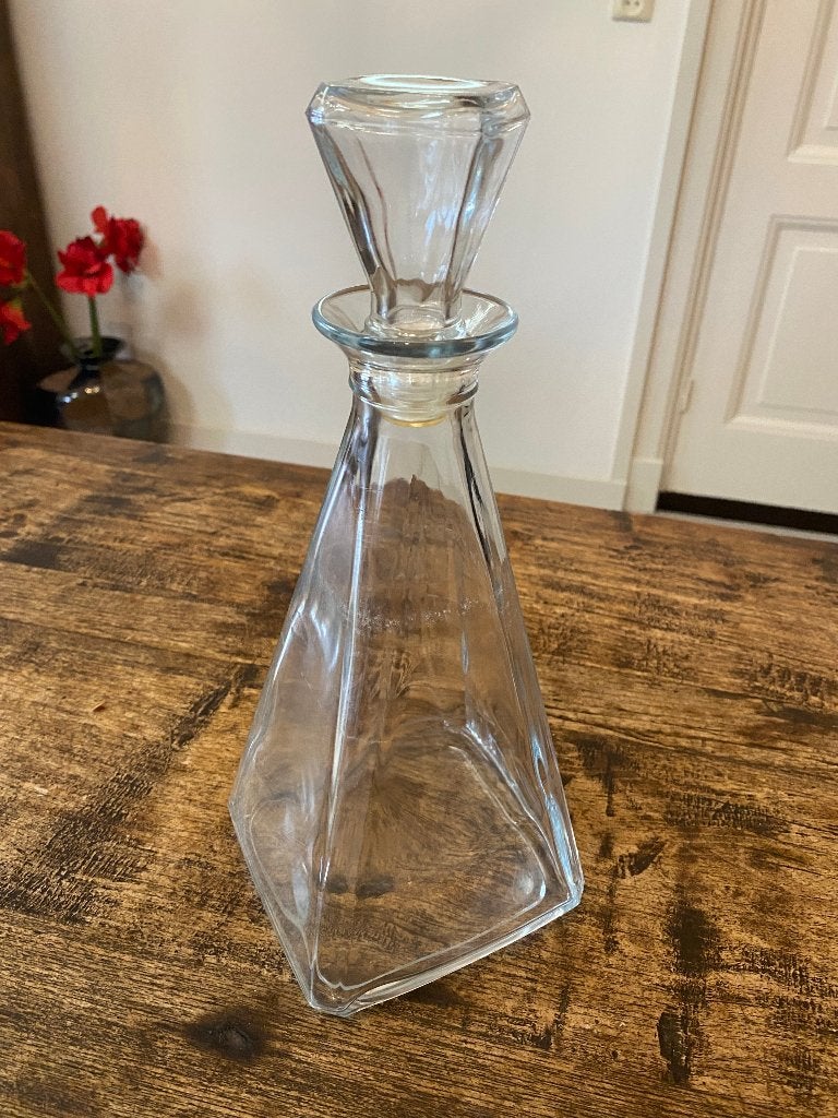 Vintage, brocante glazen karaf (conische vorm) met stop, Ophalen of Verzenden