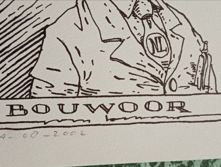 Joep Bertrams Lithografie 'Bouwoor' Spotprent, Ophalen of Verzenden