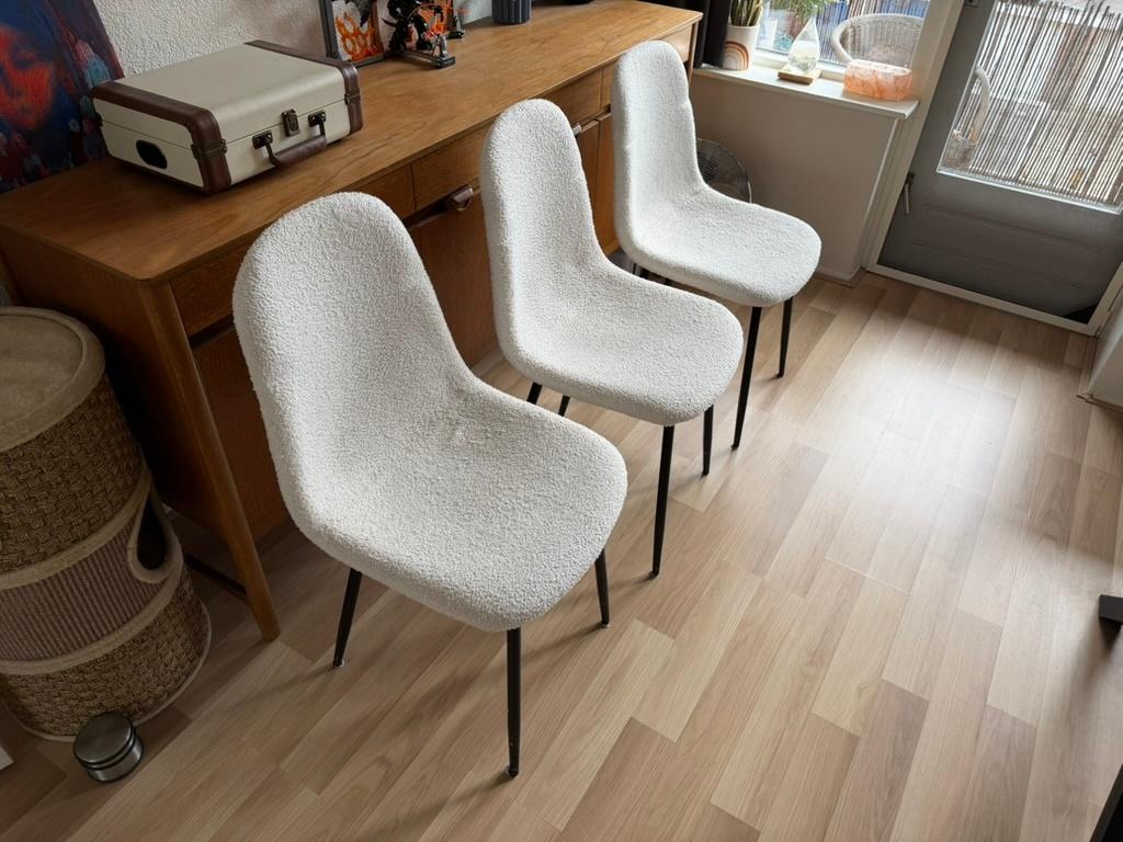 Teddy stoelen wit, 3 stuks, Huis en Inrichting, Stoelen, Ophalen, Gebruikt, Drie, Stof