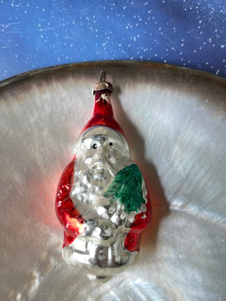 Oude glazen kerstbal: kerstman, rood, Gebruikt, ., Ophalen of Verzenden, .