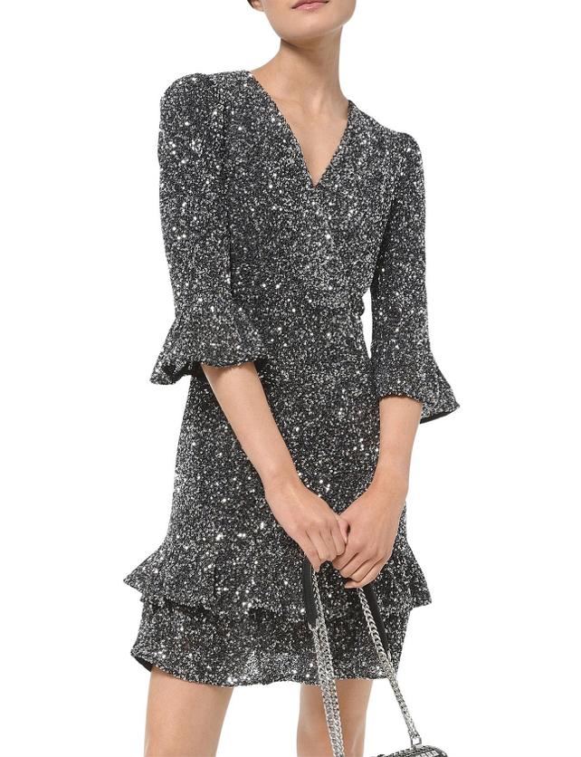 Michael Kors sequin ruffle kerst jurk zilver glitter feest S, Kleding | Dames, Jurken, Michael Kors, Nieuw, Ophalen of Verzenden