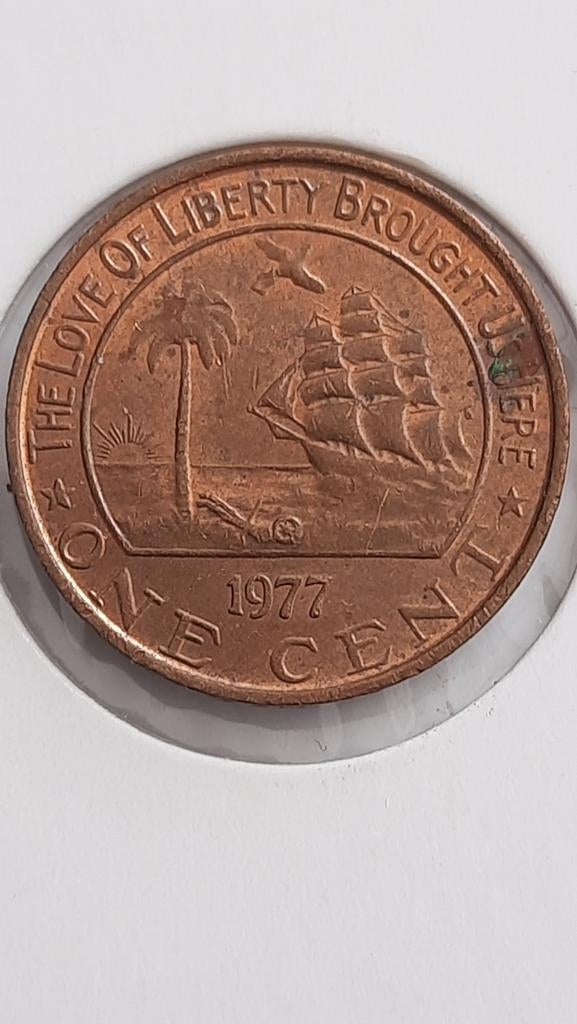 Liberia 1 cent 1977 KM# 13 Oplage
2.500.000., Ophalen of Verzenden, Overige landen, Losse munt
