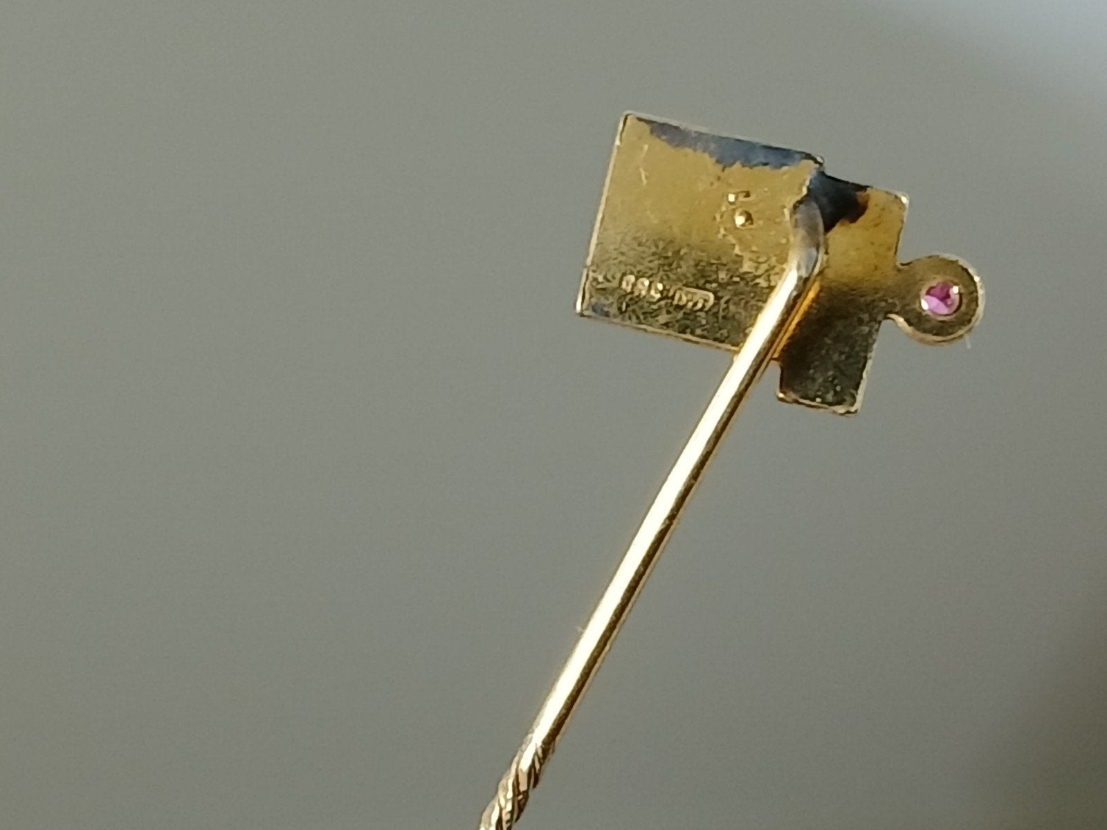 FNV gouden pin 585 14kt met robijn, Ophalen of Verzenden, Gebruikt, Merk, Speldje of Pin